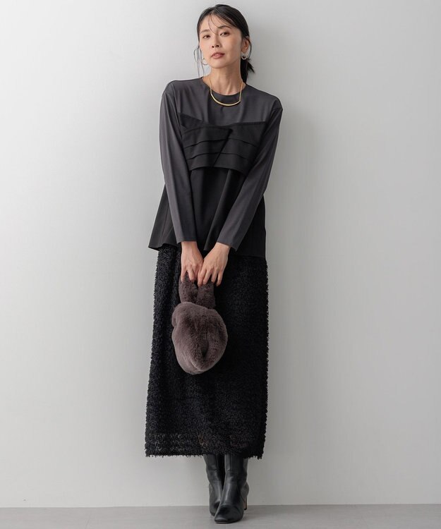 23区 【洗える】ヘアリーカットジャカード スカート ブラック系