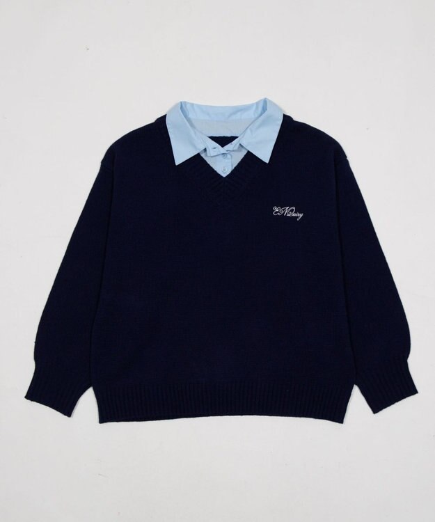 WEGO シャツドッキングニットプルオーバー ネイビー