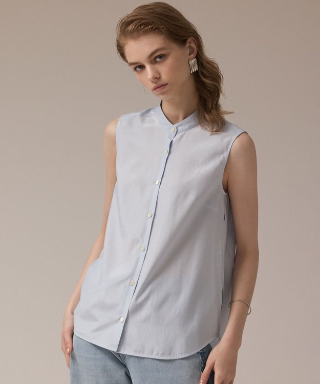 GRACE CONTINENTAL マルチフリルノースリーブブラウス サックス