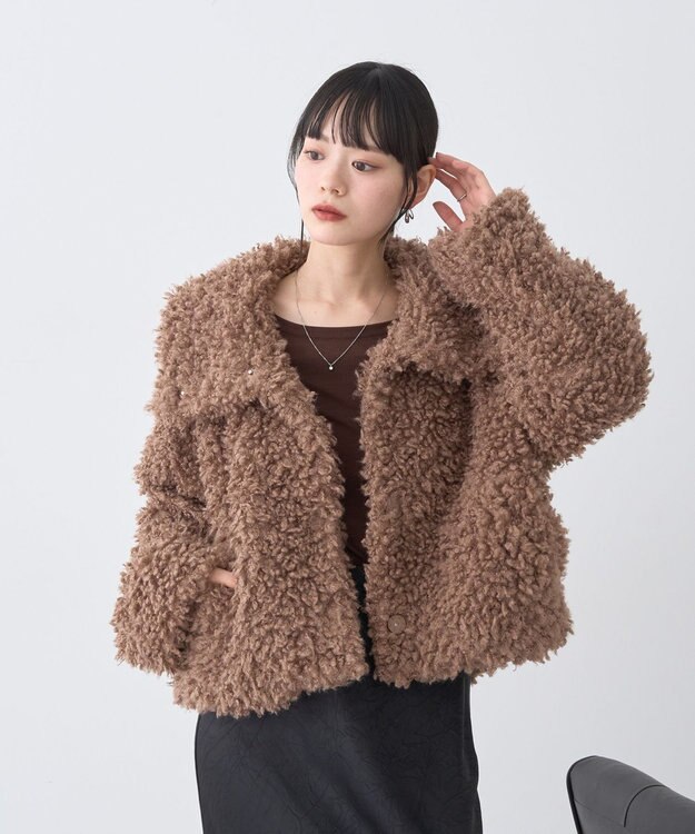 earth music&ecology プードルファーショートブルゾン Brown