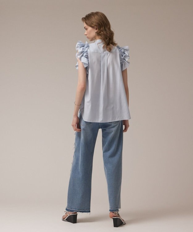 GRACE CONTINENTAL マルチフリルノースリーブブラウス サックス