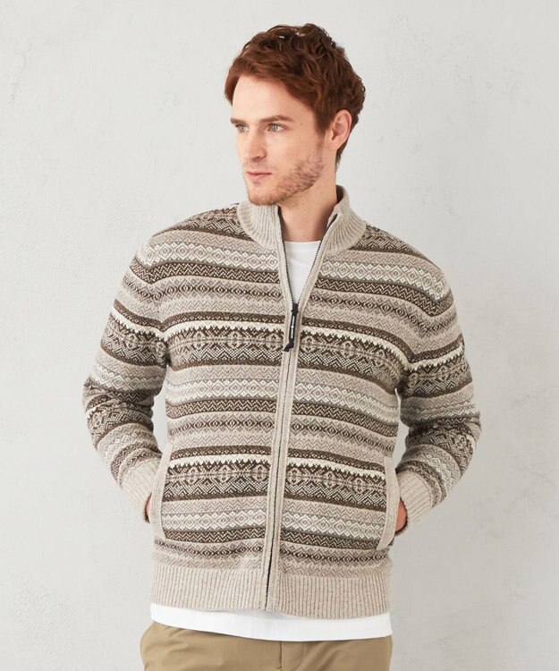 JOSEPH ABBOUD MOUNTAIN 【UNISEX】総裏フルZIPフェアアエル柄 ニットブルゾン ベージュ系7