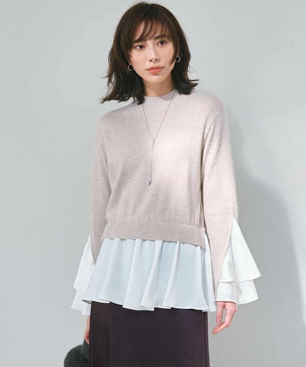 23区 L 【23区×Oggiコラボ】フレアサテンコンビ ラメニット ベージュ系