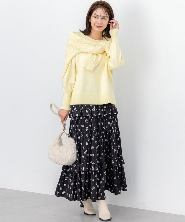 組曲 S 【加藤ローサさん着用 / レングス調整可能】ギャザーライトデシンティアード スカート ブラック系5