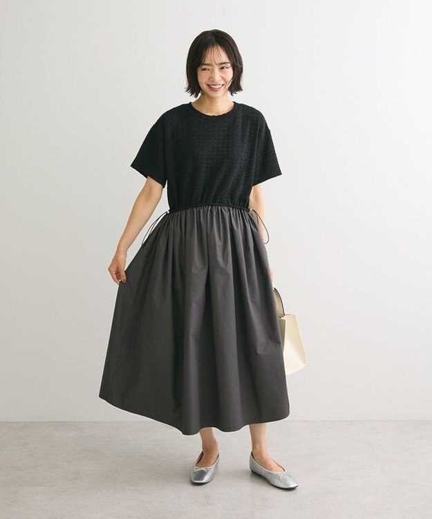 Green Parks ドロストドッキングワンピース Charcoal Gray