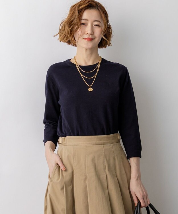 23区 L 【先行予約】プレミアムビオコットン クルーネック ニット ネイビー系