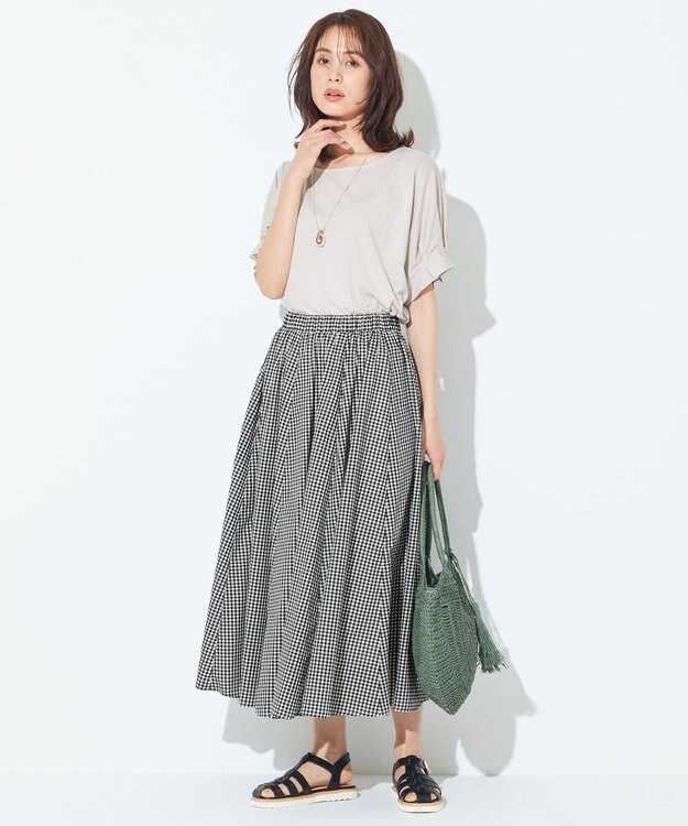 ANY 【ウエストゴム】シャンブレーライク スカート ブラックギンガム