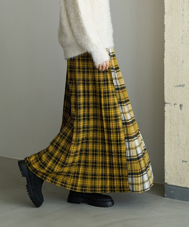 AMERICAN HOLIC シャギーチェックプリーツスカート Mustard