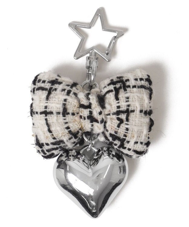 WEGO ツイードリボンハートキーホルダー ホワイト