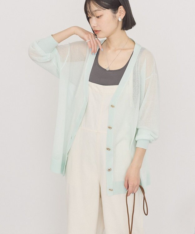 AMERICAN HOLIC メタルボタンシアーVネックカーディガン Sax