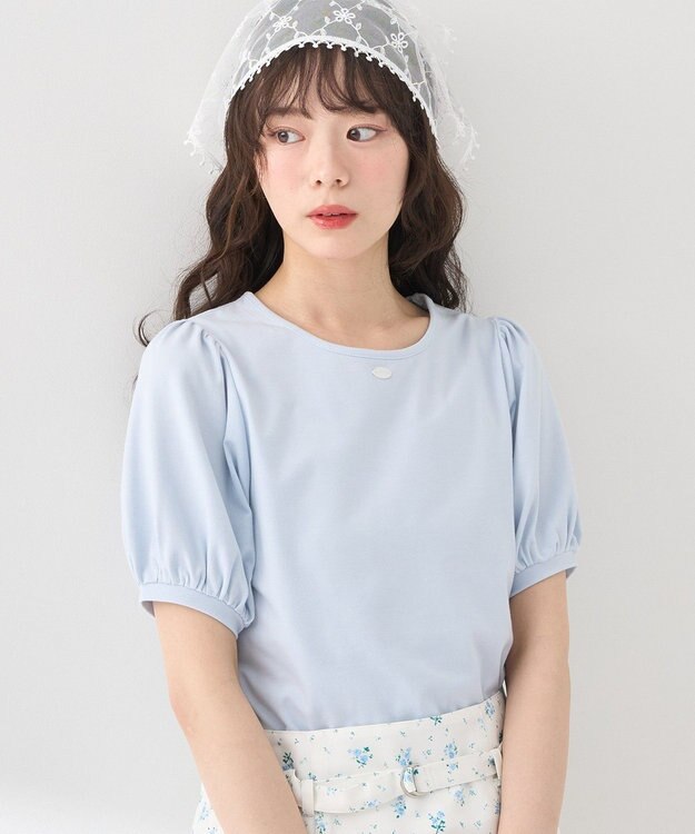 earth music&ecology ロゴプレート付きパフスリーブプルオーバー Sax