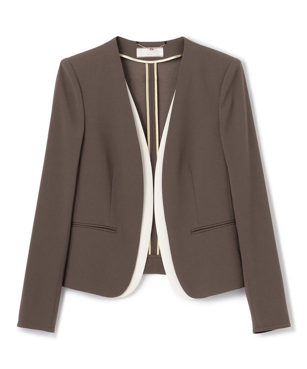 BEIGE， 【L-size】CINDY / ダブルカラージャケット Mocha×Ecru