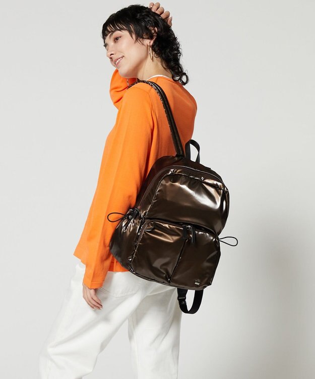 LA BAGAGERIE メタリックドロストポケット　リュックサック チョコ