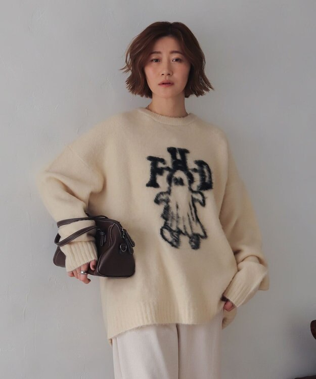 WEGO 【ユニセックス着用ITEM/MLサイズ展開/25年秋冬新作】ファジーグラフィックプルオーバー ホワイトその他