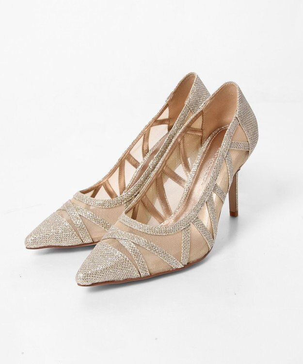 GRACE CONTINENTAL ラインパターンパンプス ゴールド