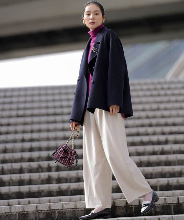 組曲 S ダブルブレストリバー コート ネイビー系