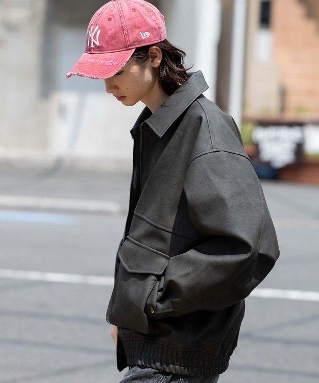 WEGO 【25年秋冬新作/ユニセックス着用ITEM/SMLサイズ展開】PUダブルZIPフライトブルゾン グレーその他