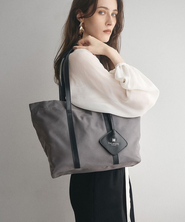 TOPKAPI 【TREASURE TOPKAPI】ナイロン レザー ハンドル A4 トートバッグ チャコールグレー