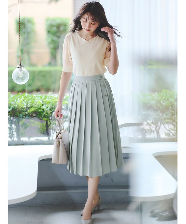 ANY SIS L 【洗える】ハートネックファブリックコンビ ニット アイボリー系