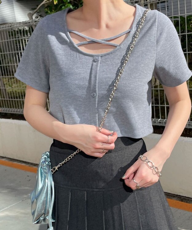 WEGO フロントクロスショートリブT グレー