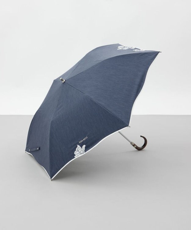 AURORA 【 NINA RICCI（ニナリッチ）】アップリケ刺しゅう/パイピング晴雨兼用傘（折りたたみ傘） ネイビー