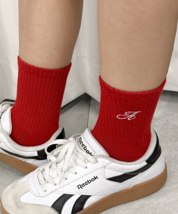 WEGO アルファベット刺繍ソックス レッド