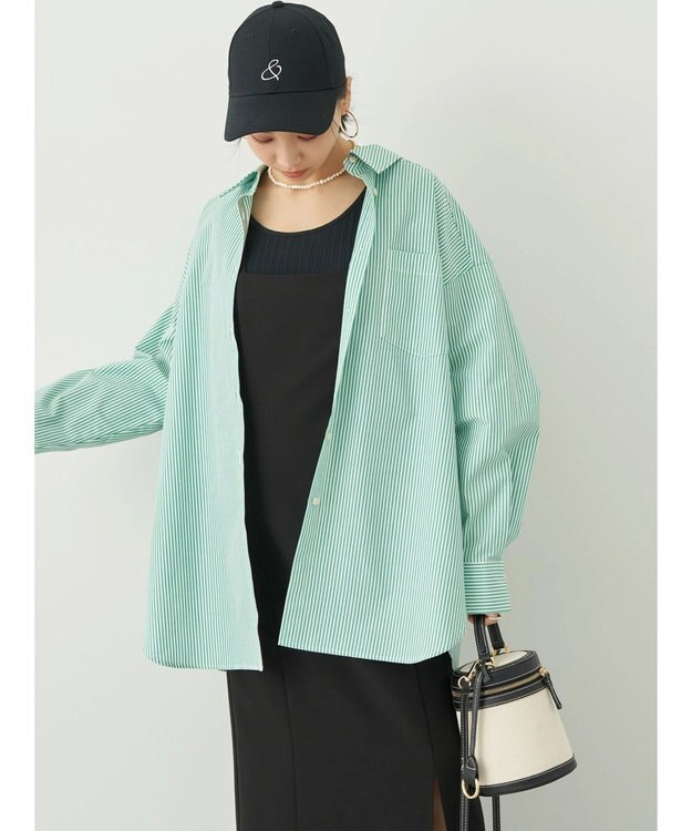 earth music&ecology ボーイズライクシャツ Stripe Green