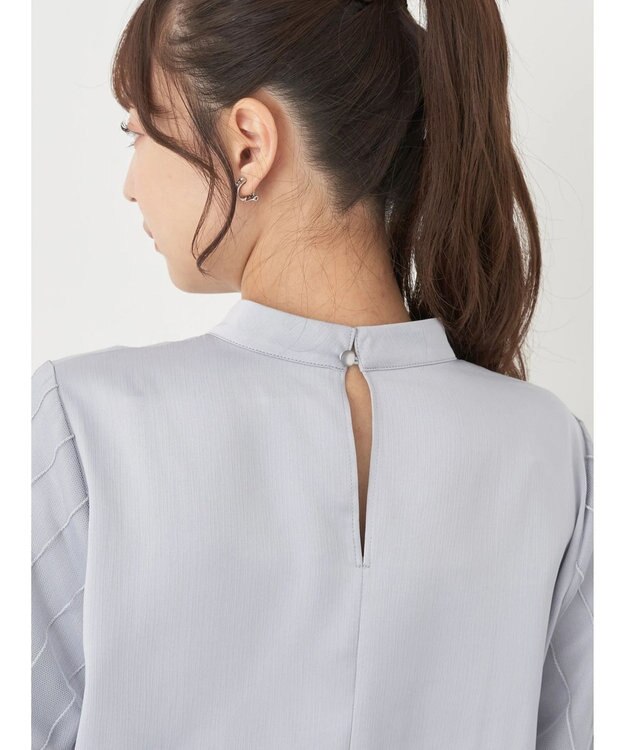 earth music&ecology チュール袖スタンドカラートップス Grayish Blue