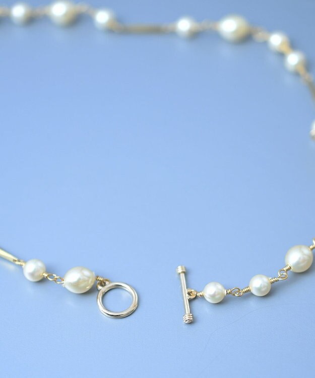 monshiro ガラスパールチェーン ショートネックレス ホワイト