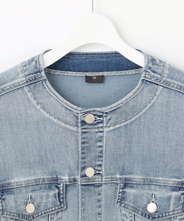 自由区 L 【ご好評につき追加生産・洗える】USUKARU DENIM ノーカラージャケット ダルブルー系
