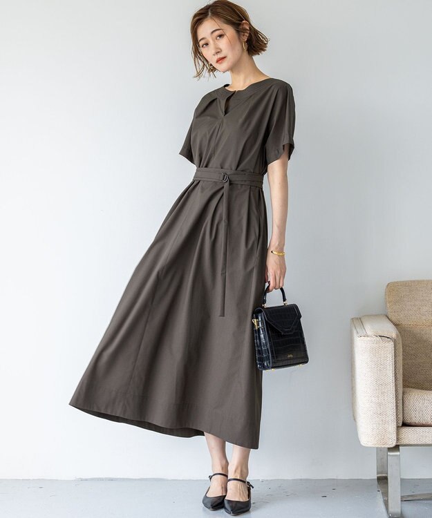 23区 L 【一部店舗限定/UVカット/洗える】タイプライター サック風 ワンピース グレー系