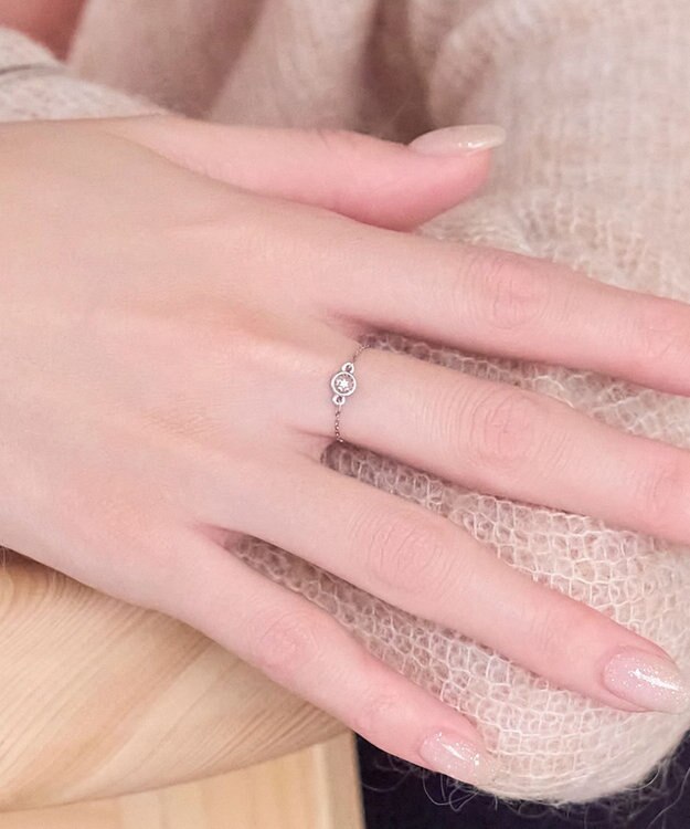 Phoebe ≪サイズ調整可能≫【金属アレルギー対応】プチベゼルストーンチェーンリング　シルバー