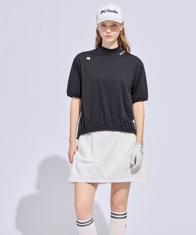 PW CIRCULUS 【WOMEN】パフスリーブメッシュコンビ モックネックT ゴルフウェア レディース ブラック系