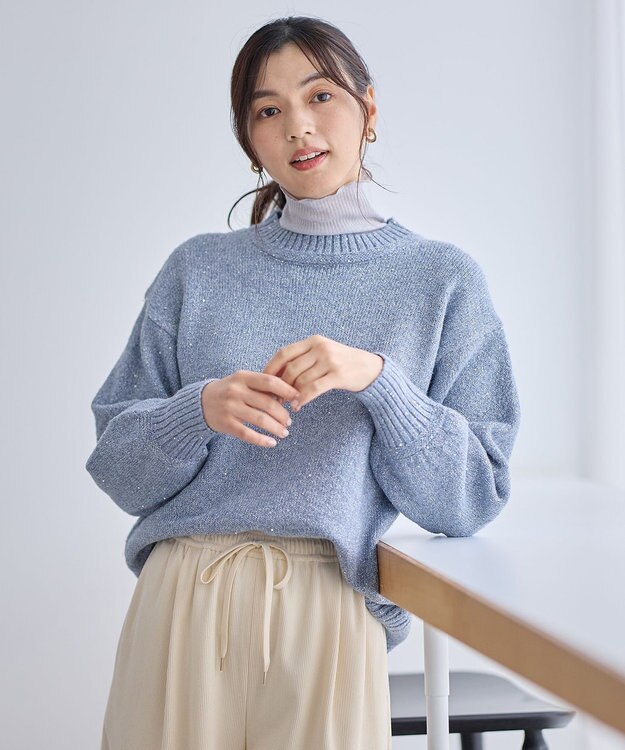 ANY スパンコールニット ライトブルー