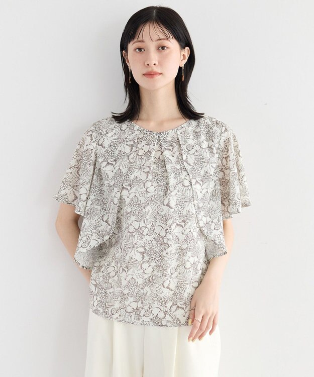 YECCA VECCA ラインフルーツ柄ラッフルブラウス Beige