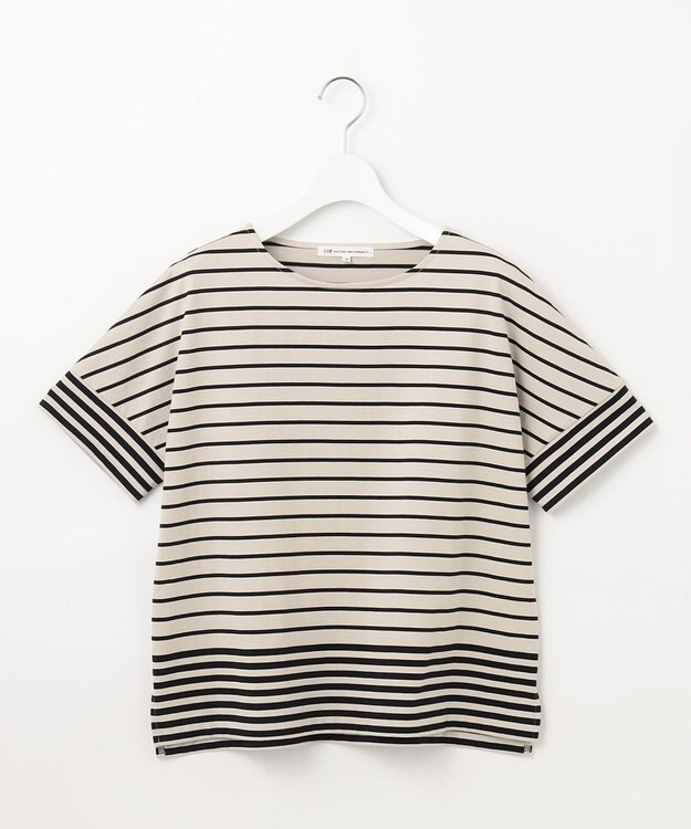 23区 S 【洗える】ランダムボーダー ドルマン カットソー サンド×ブラックボーダー