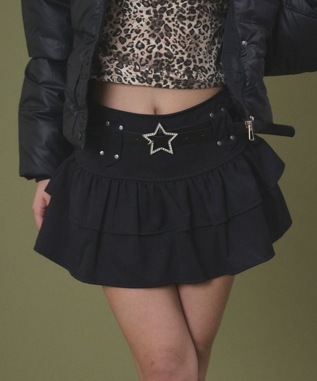 WEGO スターベルト付きティアードスカパン ブラック