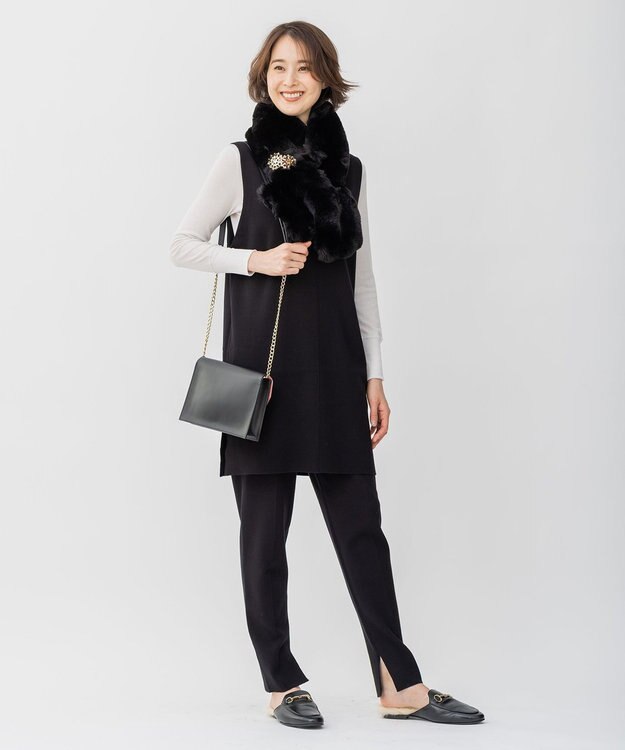 自由区 リバーシブルフェイクファーティペット ブラック系