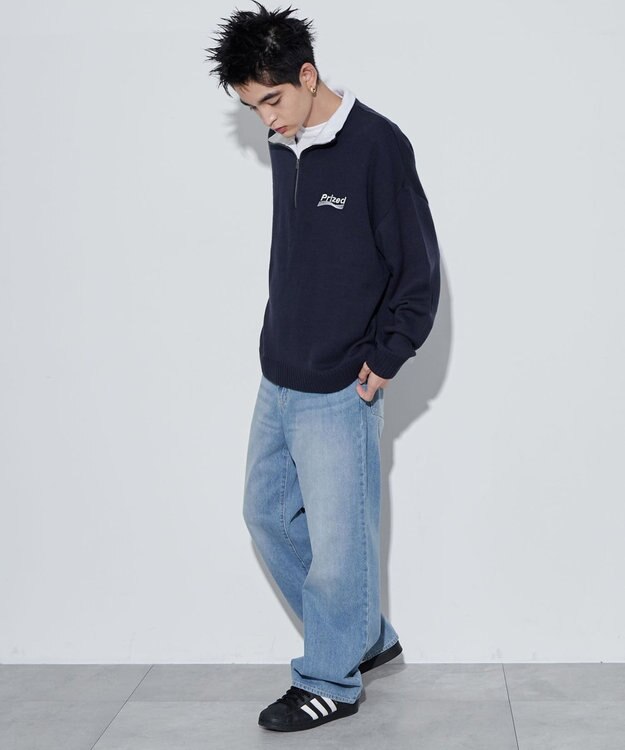 WEGO 【ユニセックス着用ITEM】ワンポイントハーフジッププルオーバー ネイビー