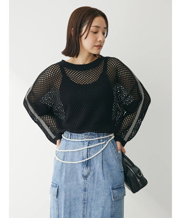 Green Parks ラインメッシュニットプルオーバー Black