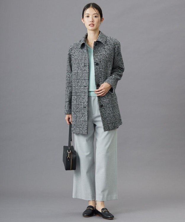 J.PRESS LADIES ループCheck ステンカラー コート ホワイト×ブラック系