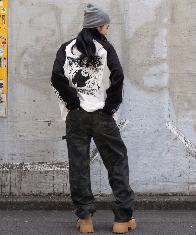 WEGO 【ユニセックス着用ITEM/MLサイズ展開】スリーブロゴグラフィックラグランT（LS） ブラックその他