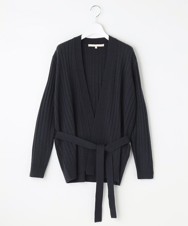 自由区 【洗える】ウールミックス ミドル丈カーディガン ネイビー系