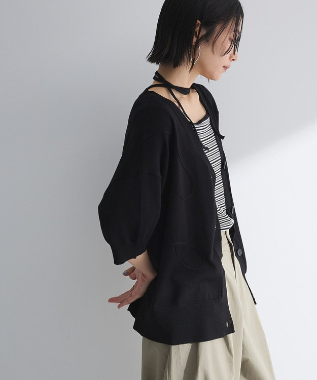 Green Parks 刺繍コードＶネックフレンチカーディガン Black