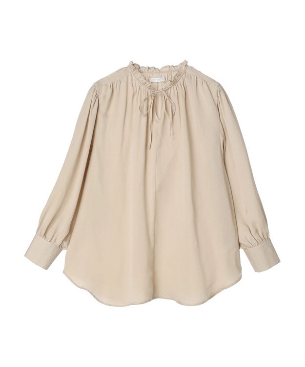 Green Parks とろみ衿フリルブラウス Gray Beige