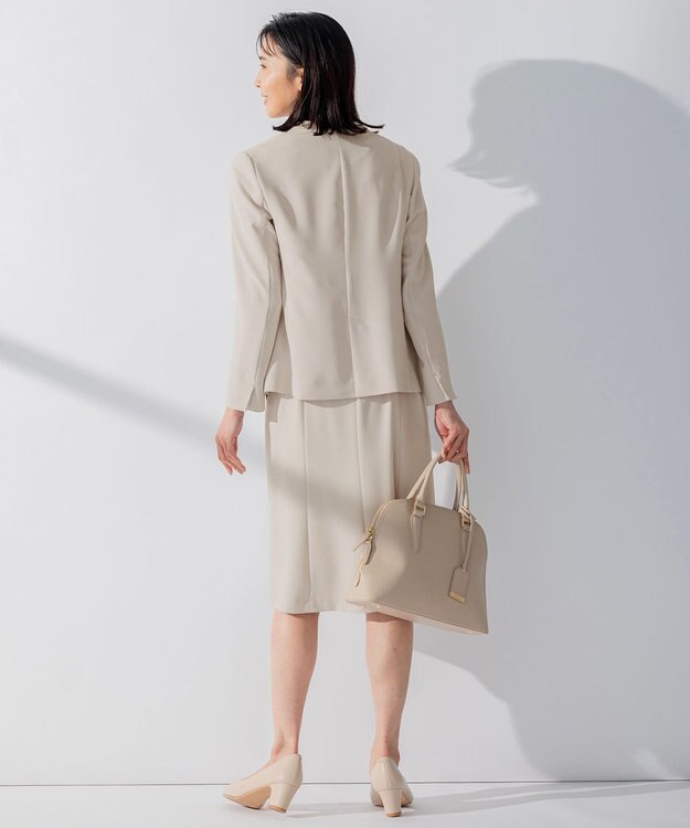 23区 S 【セットアップ対応/洗える】合繊 セットアップ ノーカラー ジャケット ベージュ系