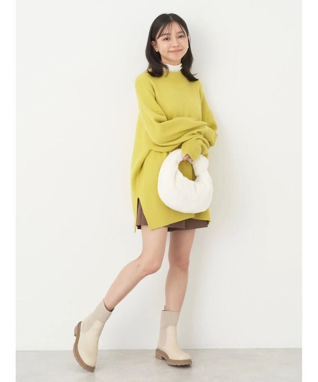 earth music&ecology やわらかタッチハイネックチュニック Lime Green