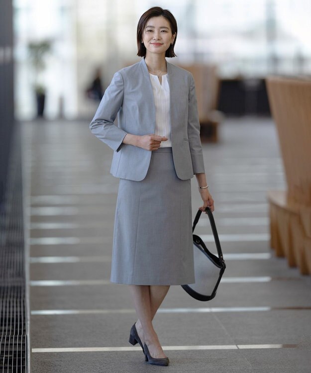 J.PRESS LADIES L 【WEB限定・洗える】セルロースカラミストライプ キーネック ブラウス 【WEB限定】ホワイト系