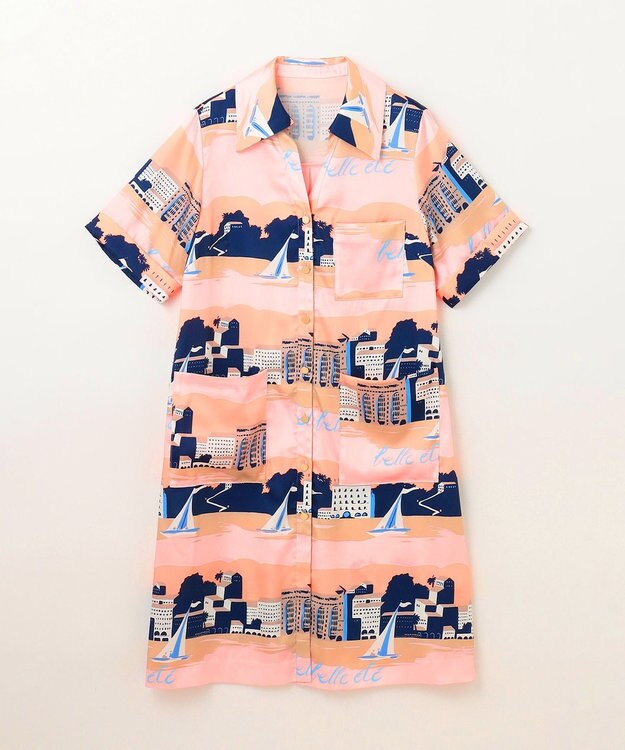 GRACE CONTINENTAL マリンプリントシャツドレス ピンク