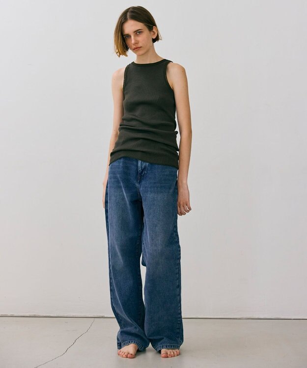 BEIGE， 【BEIGE,ecru/WEB限定・洗える】RIB TOPS /  コットンシルクアメリカンスリーブトップス Khaki